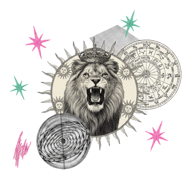 Leo zodiac sign, vintage cutout collage