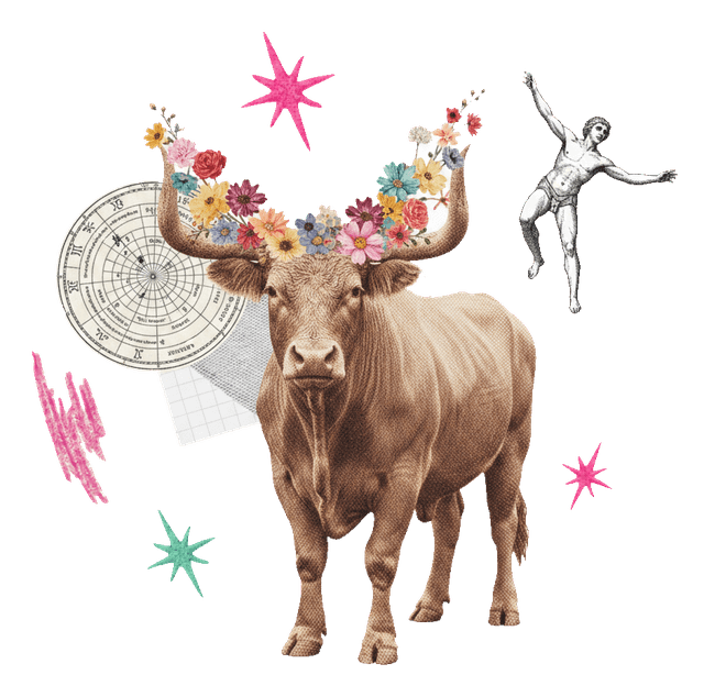 Taurus zodiac sign, vintage cutout collage