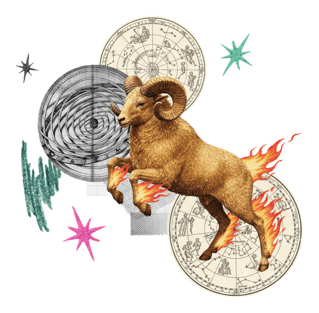 Aries zodiac sign, vintage cutout collage