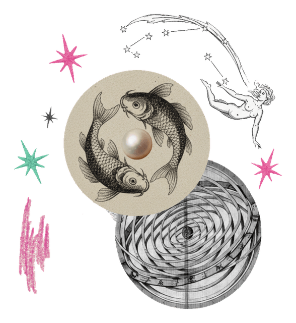 Pisces zodiac sign, vintage cutout collage